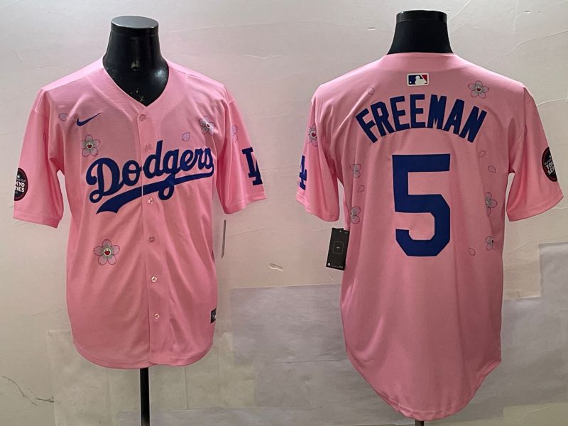 Men Los Angeles Dodgers #5 Freeman Pink Sakura Edition 2025 Nike MLB Jersey style 1->los angeles dodgers->MLB Jersey